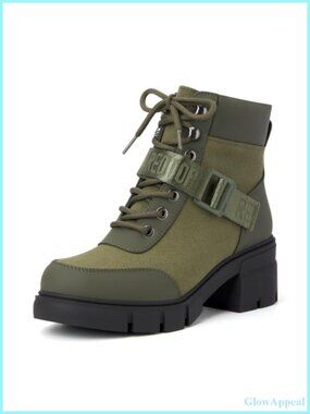 Women's Combat Boots Chunky Lug Sole Lace-Up Ankle Boots Faux Fur PU Canvas